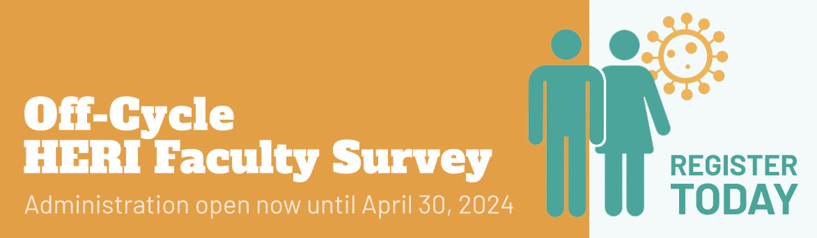 HERI conducts the Faculty Survey every three years. The next regular survey administration period is scheduled for September 1, 2025, through April 30, 2026. An off-cycle HERI Faculty Survey for 2023-2024 is open now for administration from December 1, 2023, to April 30, 2024.