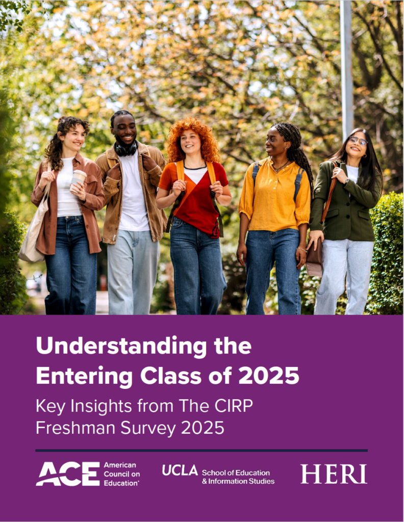 Cover of Understanding the Entering Class of 2025 with students walking on a wooden campus path